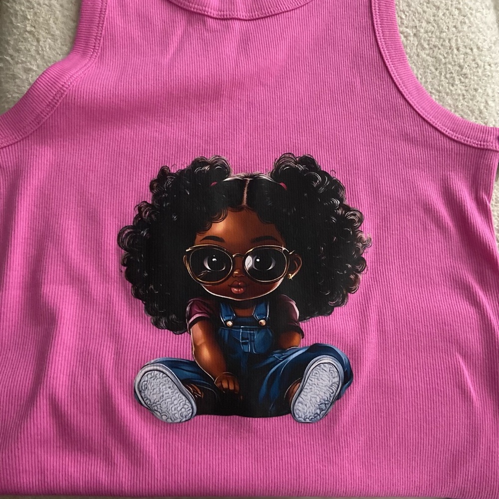 Pink Tank Top with Cute Cartoon Graphic